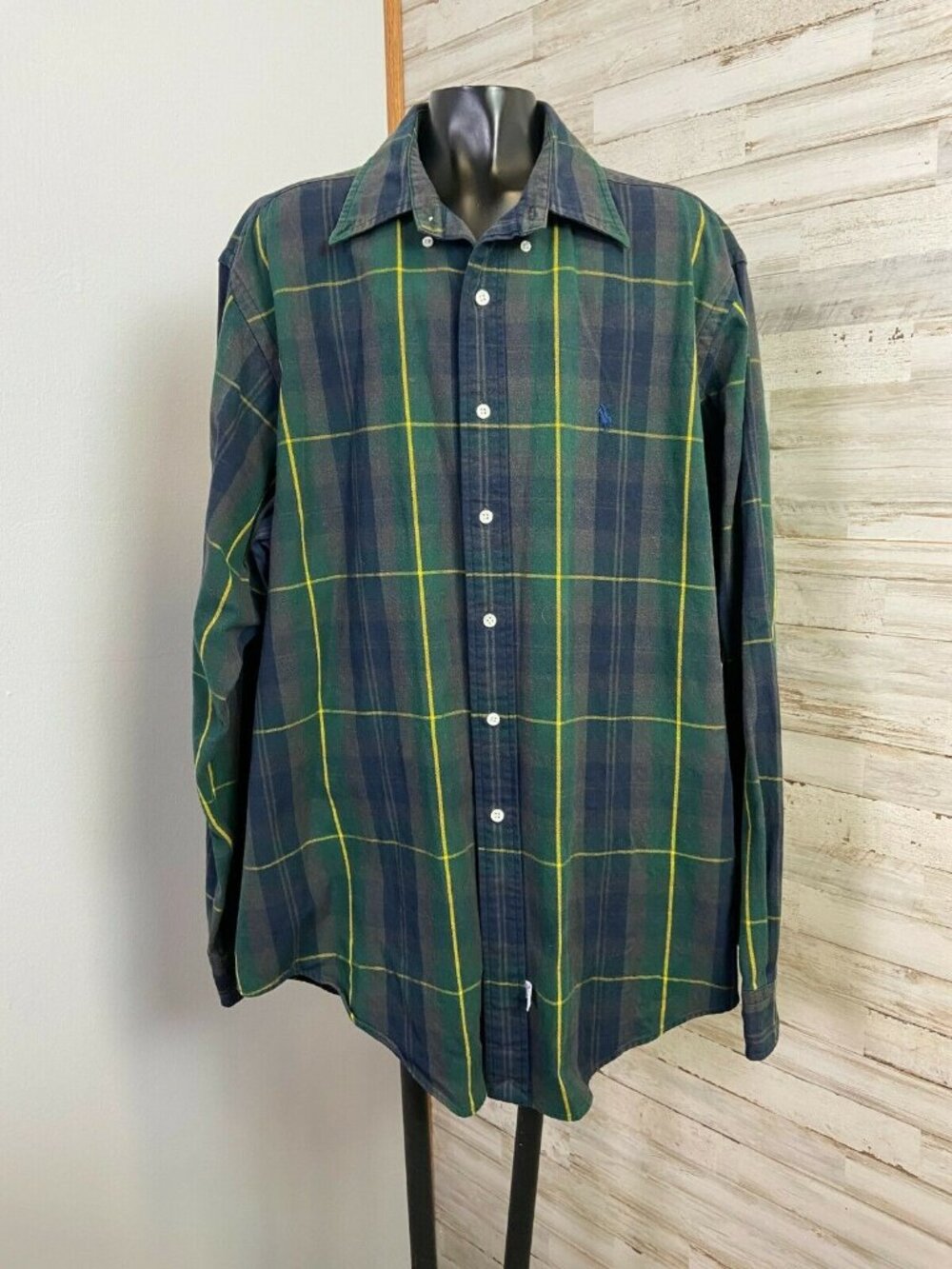 Ralph Lauren Blue Plaid Button-Down Shirt Mens XL 100% Cotton Long Sleeve Classi